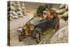 Postcard Depicting Father Christmas Driving, C.1930-40-null-Stretched Canvas
