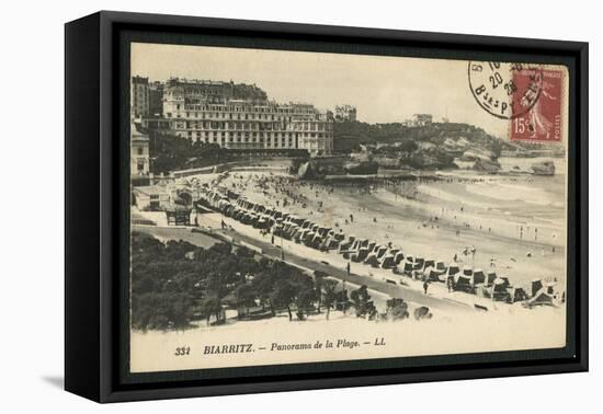 Postcard Depicting the Grande Plage of Biarritz, C.1900 (B/W Photo)-French Photographer-Framed Stretched Canvas