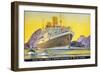 Postcard Depicting the Royal Mail Turbine Steamer Alcantara at Rio de Janeiro, 1930S-Kenneth Shoesmith-Framed Premium Giclee Print