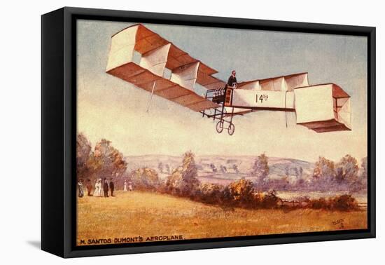 Postcard depicting the Santos-Dumont 14-bis aeroplane, c. 1910 (colour litho)-English School-Framed Stretched Canvas