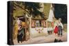 Postcard Depicting the Witch Inviting Hansel and Gretel to Enter the Gingerbread House, c.1910-null-Stretched Canvas