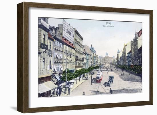 Postcard Depicting Wenceslas Square, Prague, 1909-null-Framed Giclee Print