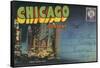 Postcard Folder, Chicago at Night-null-Framed Stretched Canvas