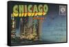 Postcard Folder, Chicago at Night-null-Framed Stretched Canvas