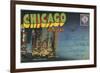 Postcard Folder, Chicago at Night-null-Framed Premium Giclee Print