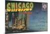 Postcard Folder, Chicago at Night-null-Mounted Premium Giclee Print