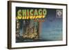 Postcard Folder, Chicago at Night-null-Framed Art Print