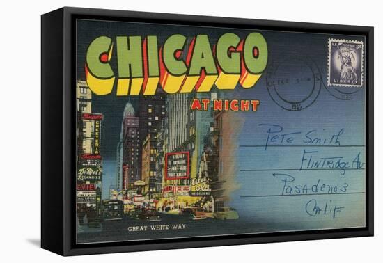 Postcard Folder, Chicago at Night-null-Framed Stretched Canvas