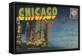 Postcard Folder, Chicago at Night-null-Framed Stretched Canvas