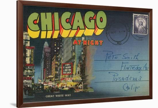 Postcard Folder, Chicago at Night-null-Framed Art Print