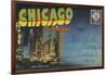 Postcard Folder, Chicago at Night-null-Framed Art Print