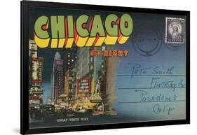 Postcard Folder, Chicago at Night-null-Framed Art Print