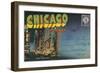 Postcard Folder, Chicago at Night-null-Framed Art Print