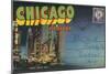 Postcard Folder, Chicago at Night-null-Mounted Art Print