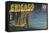 Postcard Folder, Chicago at Night-null-Framed Stretched Canvas