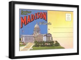 Postcard Folder, Greetings from Madison, Wisconsin-null-Framed Art Print