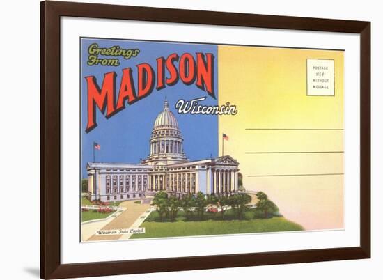 Postcard Folder, Greetings from Madison, Wisconsin-null-Framed Premium Giclee Print