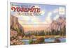 Postcard Folder, Yosemite National Park, California-null-Framed Art Print