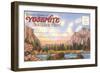 Postcard Folder, Yosemite National Park, California-null-Framed Art Print