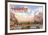Postcard Folder, Yosemite National Park, California-null-Framed Art Print