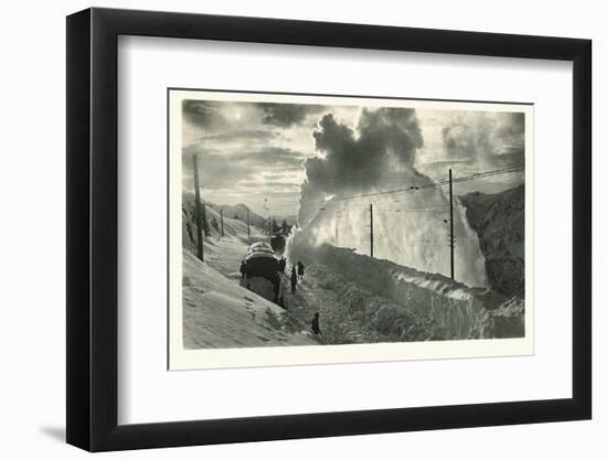 Postcard, Historical, Berninabahn, Winter, Snow Blower, B/W-Starfoto-Framed Photographic Print