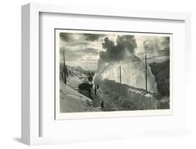Postcard, Historical, Berninabahn, Winter, Snow Blower, B/W-Starfoto-Framed Photographic Print