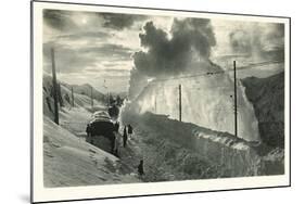 Postcard, Historical, Berninabahn, Winter, Snow Blower, B/W-Starfoto-Mounted Photographic Print