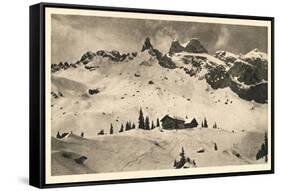 Postcard, Historical, Lindauer HŸtte with Three Towers, Drusenfluh, Vorarlberg, Austria, B/W-Starfoto-Framed Stretched Canvas