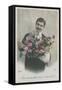 Postcard of a Man Holding a Bouquet of Flowers, Sent in 1913-French Photographer-Framed Stretched Canvas