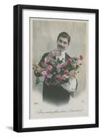 Postcard of a Man Holding a Bouquet of Flowers, Sent in 1913-French Photographer-Framed Giclee Print