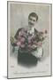 Postcard of a Man Holding a Bouquet of Flowers, Sent in 1913-French Photographer-Mounted Giclee Print