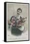 Postcard of a Man Holding a Bouquet of Flowers, Sent in 1913-French Photographer-Framed Stretched Canvas