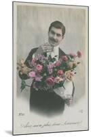 Postcard of a Man Holding a Bouquet of Flowers, Sent in 1913-French Photographer-Mounted Giclee Print