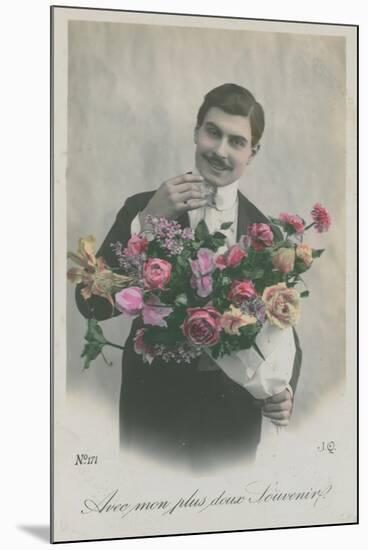 Postcard of a Man Holding a Bouquet of Flowers, Sent in 1913-French Photographer-Mounted Giclee Print