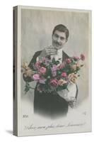 Postcard of a Man Holding a Bouquet of Flowers, Sent in 1913-French Photographer-Stretched Canvas