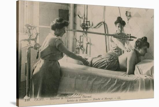 Postcard of a Woman Receiving a Shower and Massage at the Thermal Baths in Vichy, Sent in 1913-French Photographer-Stretched Canvas