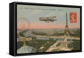 Postcard of an Aeroplane Circling around the Eiffel Tower, Sent in 1913-French Photographer-Framed Stretched Canvas