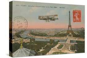 Postcard of an Aeroplane Circling around the Eiffel Tower, Sent in 1913-French Photographer-Stretched Canvas