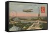 Postcard of an Aeroplane Circling around the Eiffel Tower, Sent in 1913-French Photographer-Framed Stretched Canvas