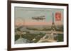 Postcard of an Aeroplane Circling around the Eiffel Tower, Sent in 1913-French Photographer-Framed Giclee Print