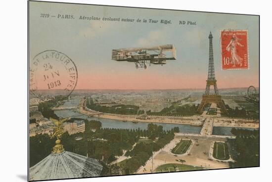 Postcard of an Aeroplane Circling around the Eiffel Tower, Sent in 1913-French Photographer-Mounted Giclee Print