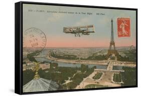Postcard of an Aeroplane Circling around the Eiffel Tower, Sent in 1913-French Photographer-Framed Stretched Canvas