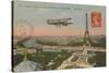 Postcard of an Aeroplane Circling around the Eiffel Tower, Sent in 1913-French Photographer-Stretched Canvas