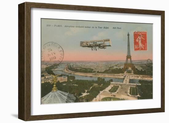 Postcard of an Aeroplane Circling around the Eiffel Tower, Sent in 1913-French Photographer-Framed Giclee Print