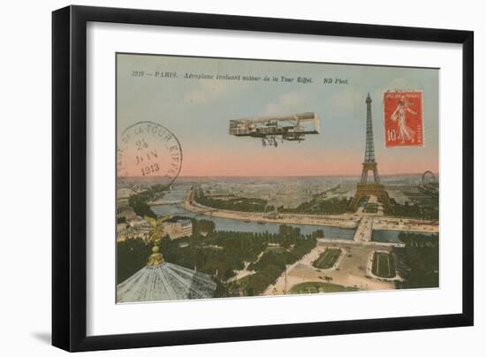 Postcard of an Aeroplane Circling around the Eiffel Tower, Sent in 1913-French Photographer-Framed Giclee Print