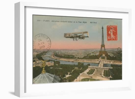 Postcard of an Aeroplane Circling around the Eiffel Tower, Sent in 1913-French Photographer-Framed Giclee Print