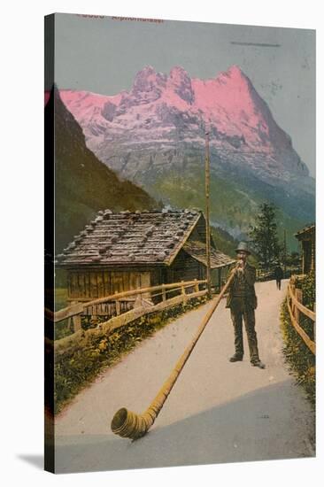 Postcard of an Alphorn Blower, Sent in 1913-Swiss photographer-Stretched Canvas