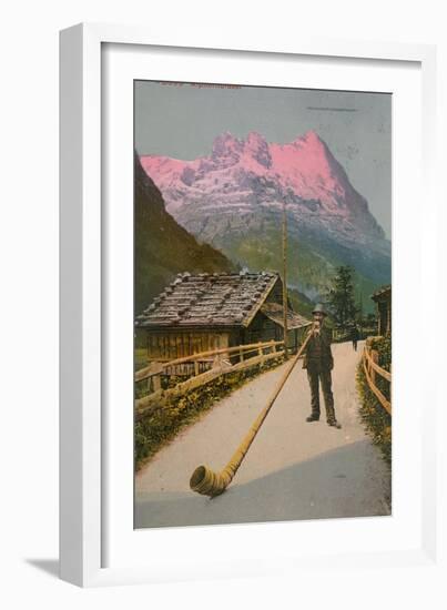 Postcard of an Alphorn Blower, Sent in 1913-Swiss photographer-Framed Giclee Print