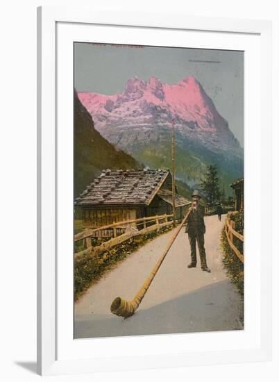 Postcard of an Alphorn Blower, Sent in 1913-Swiss photographer-Framed Giclee Print