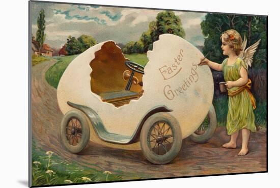 Postcard of Cherub Painting Easter Vehicle-Mark Rykoff-Mounted Giclee Print